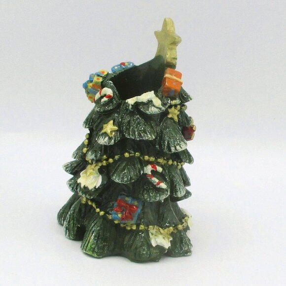 Vtg Christmas Tree Ceramic Candle Holder 4" Decor With Gifts & Star Accent - Picture 2 of 4